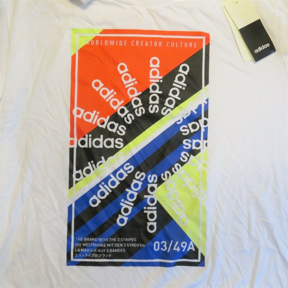 Adidas Slogan Graphic Tee T-Shirt White Climalite Mens Large NWT Cotton Poly - Picture 9 of 9